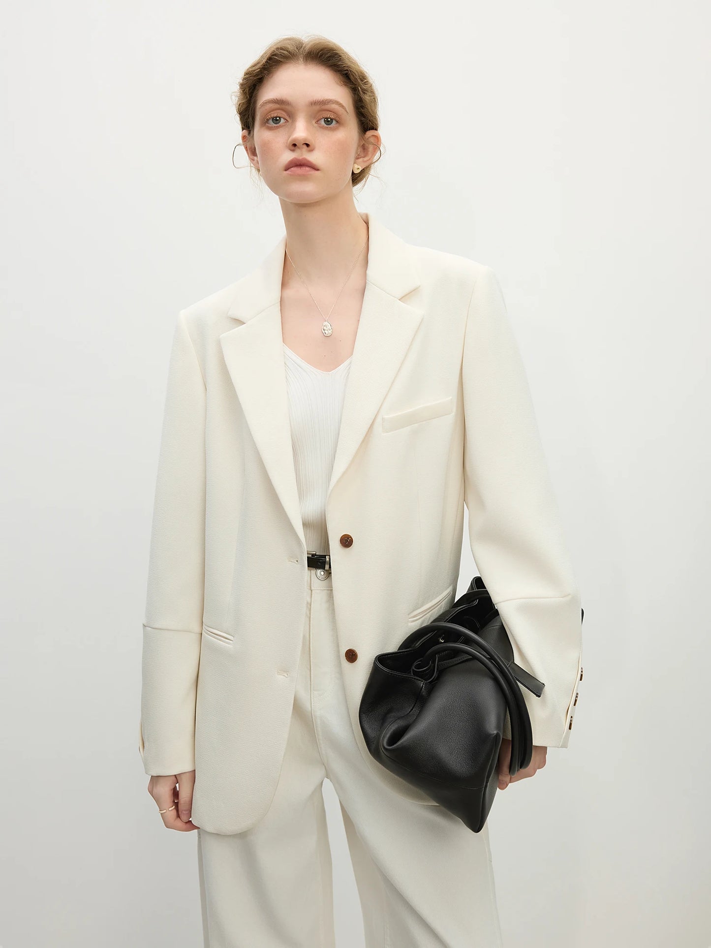 Ivory Single Button Relaxed Blazer