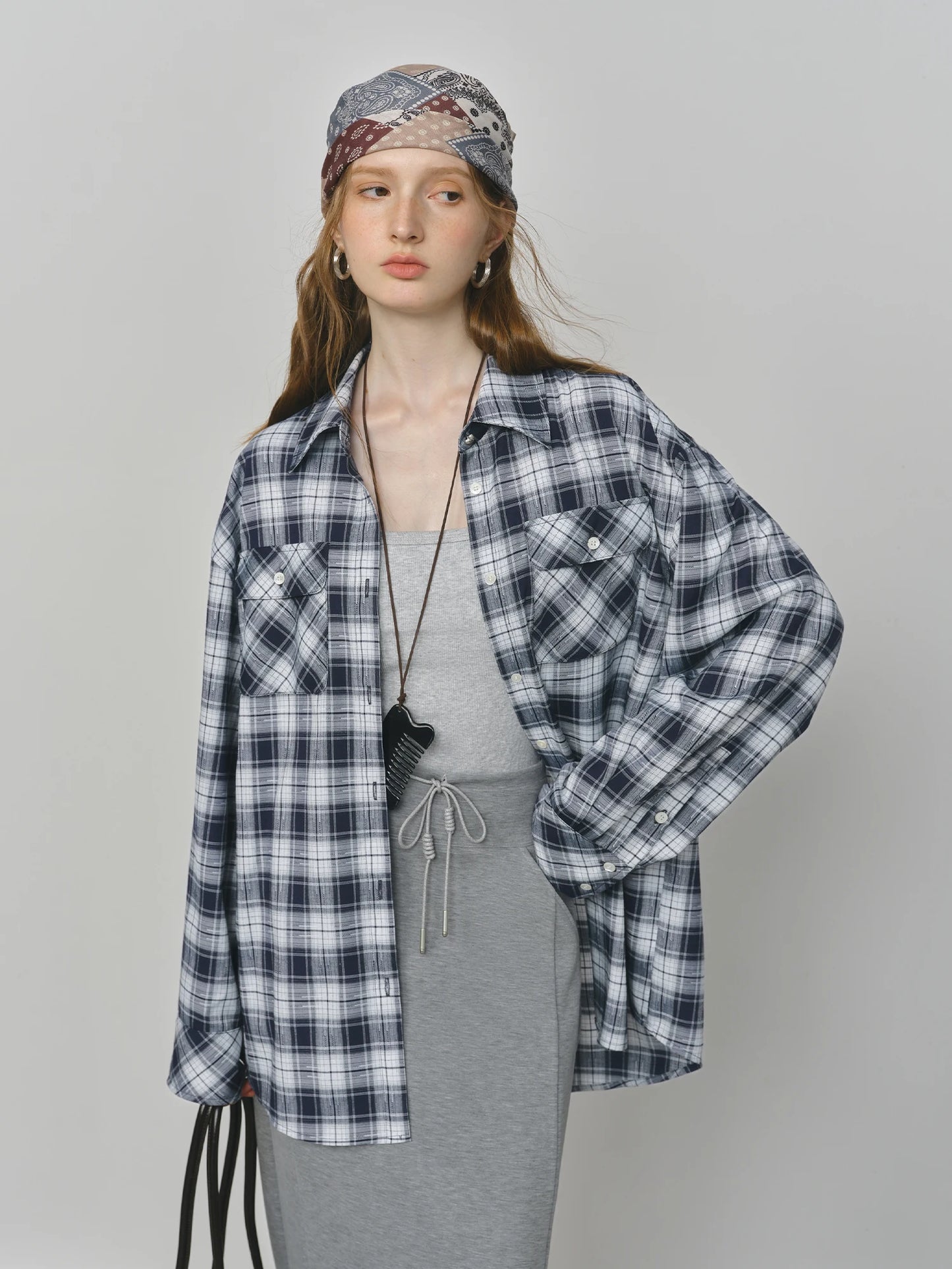 Black Plaid Oversized Flannel Shirt