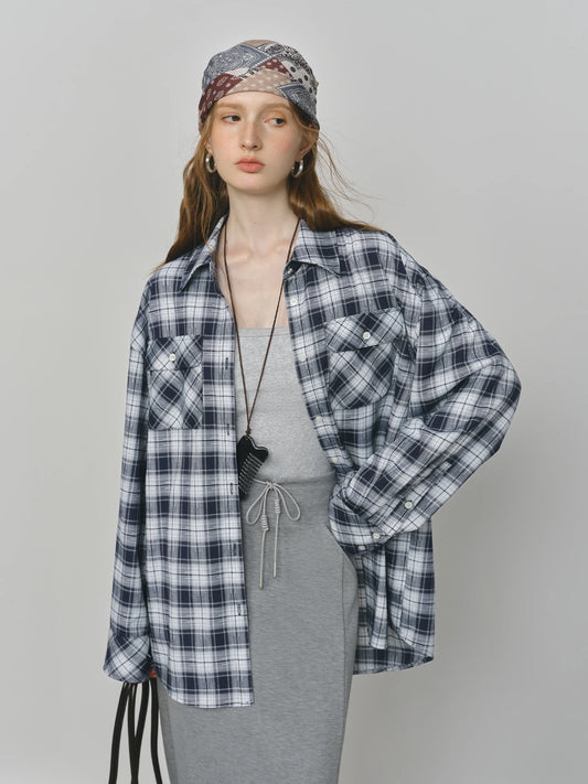 Black Plaid Oversized Flannel Shirt