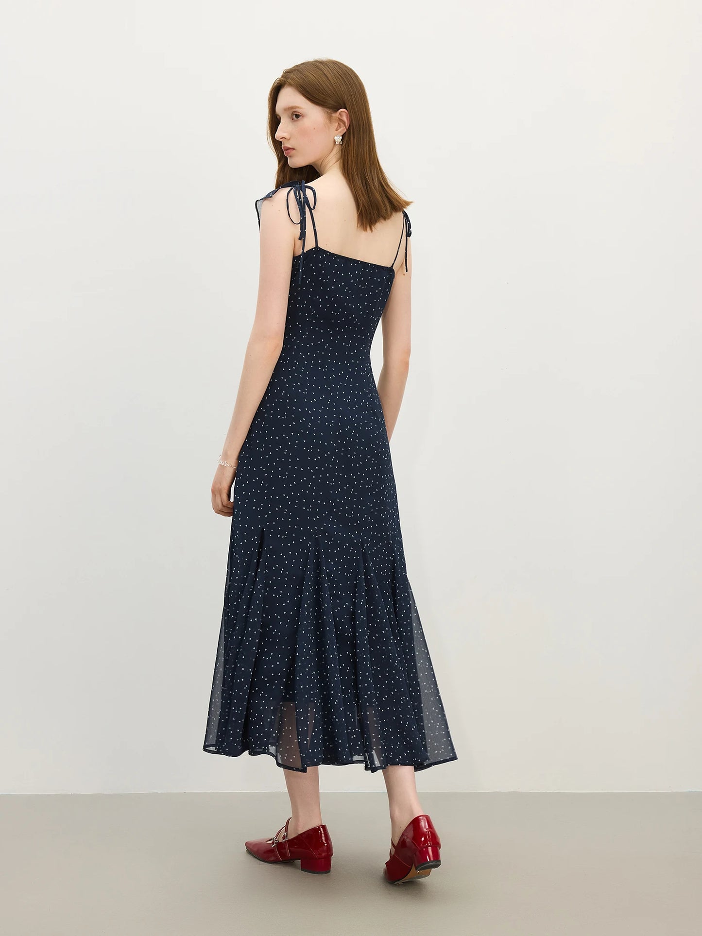 Navy Floral Ruffle Hem Midi Dress