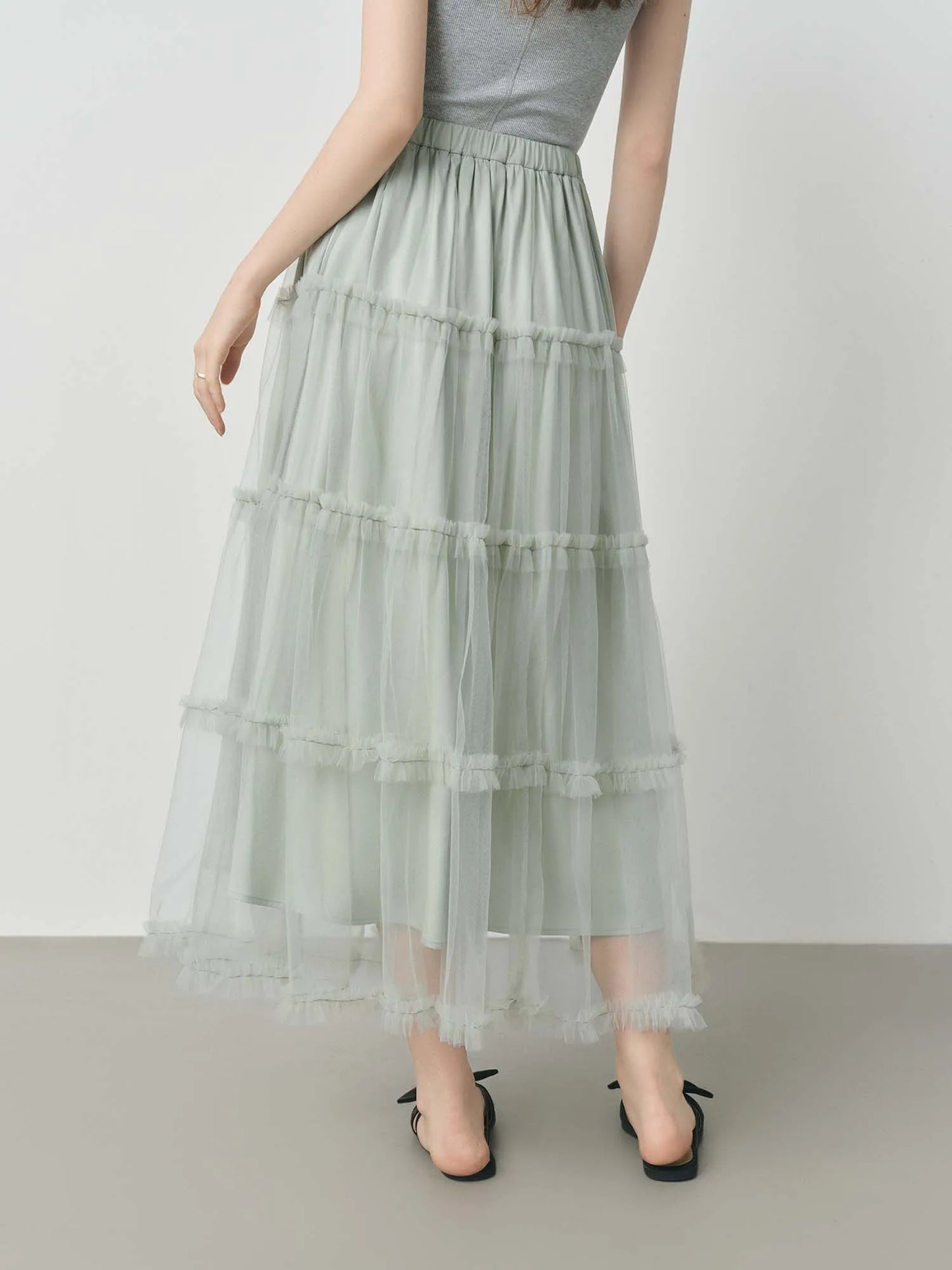 Mint Tiered Tulle Maxi Skirt