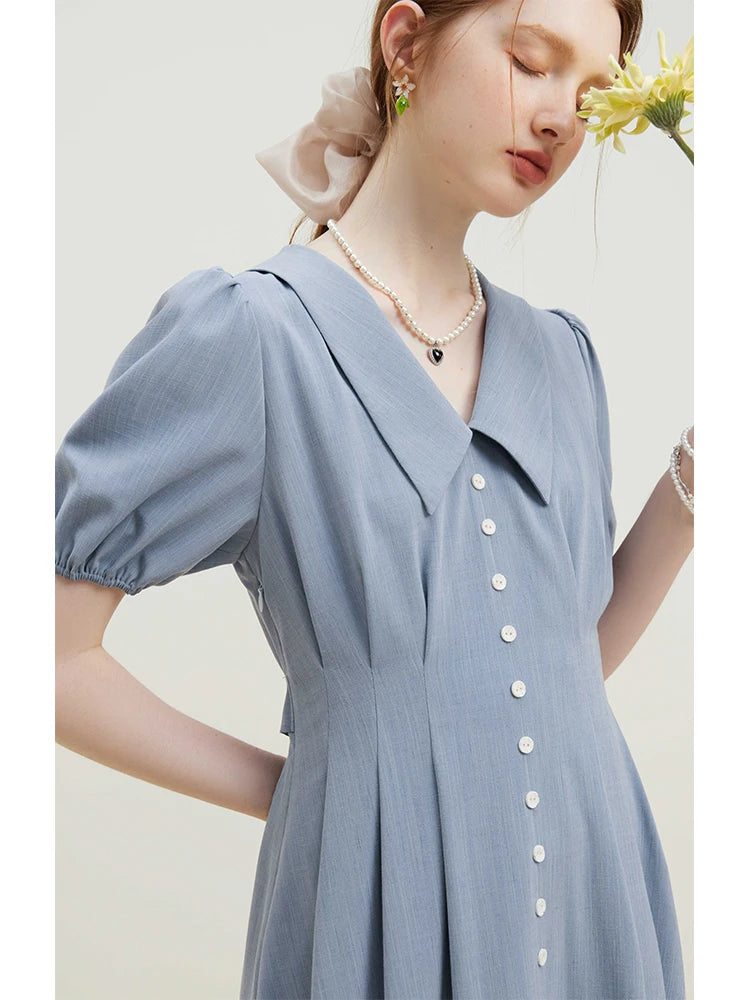 Dusty Blue Button Front Midi Dress