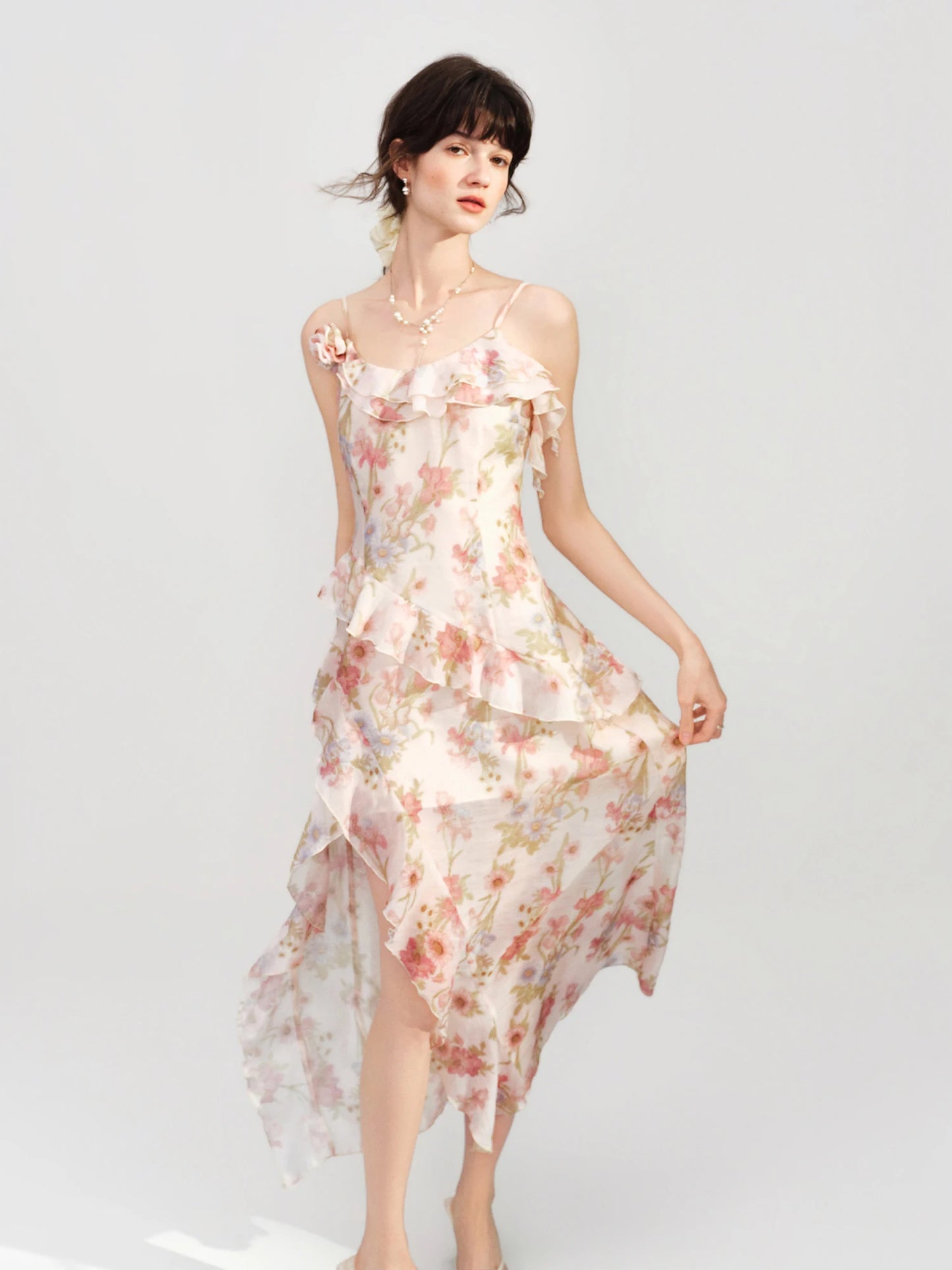 Blush Floral Spaghetti Strap Maxi Dress