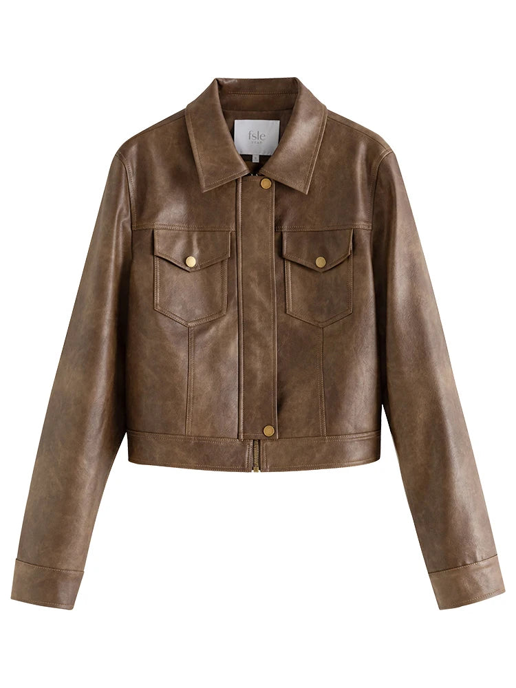Brown Leather Shirt Jacket