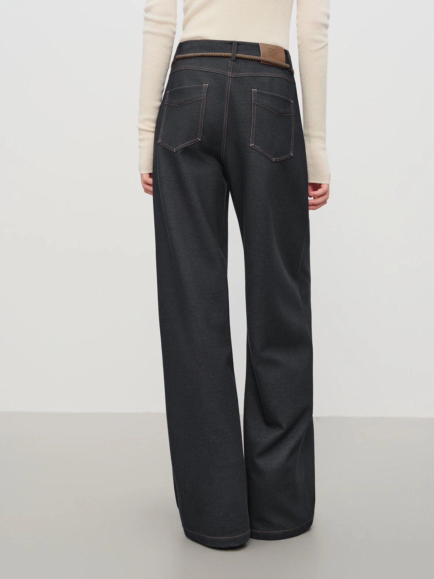 Black Belted Wide Leg Jeans