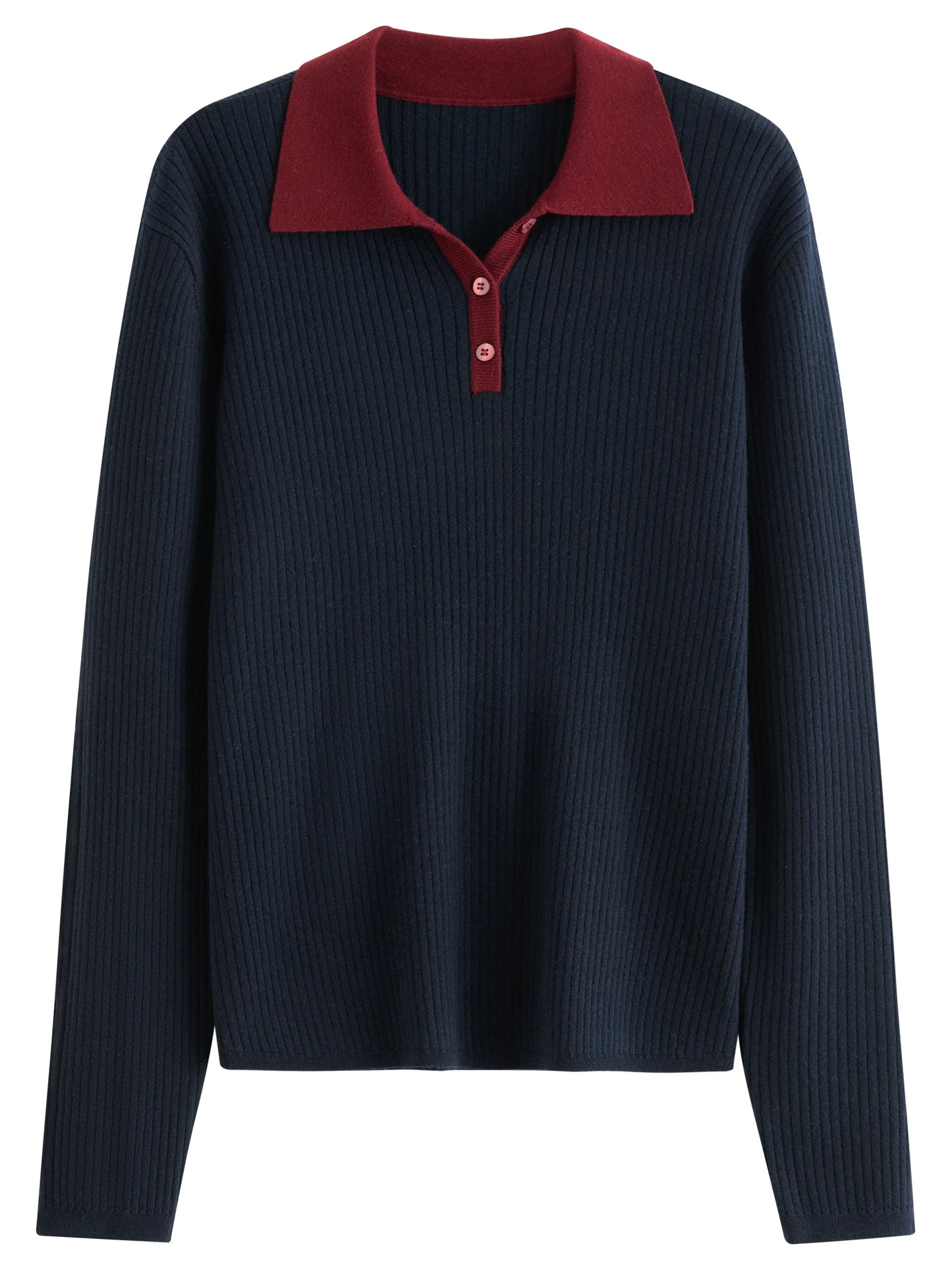Chocolate Contrast Collar Polo Knit Top