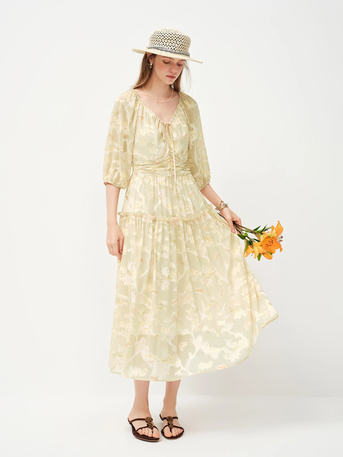 Butter Yellow Floral Puff Sleeve Maxi Dress