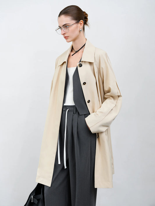 Beige Point Collar Short Trench