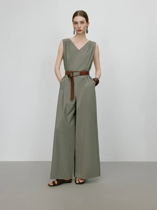Sage Belted Wide Leg Jumpsuit