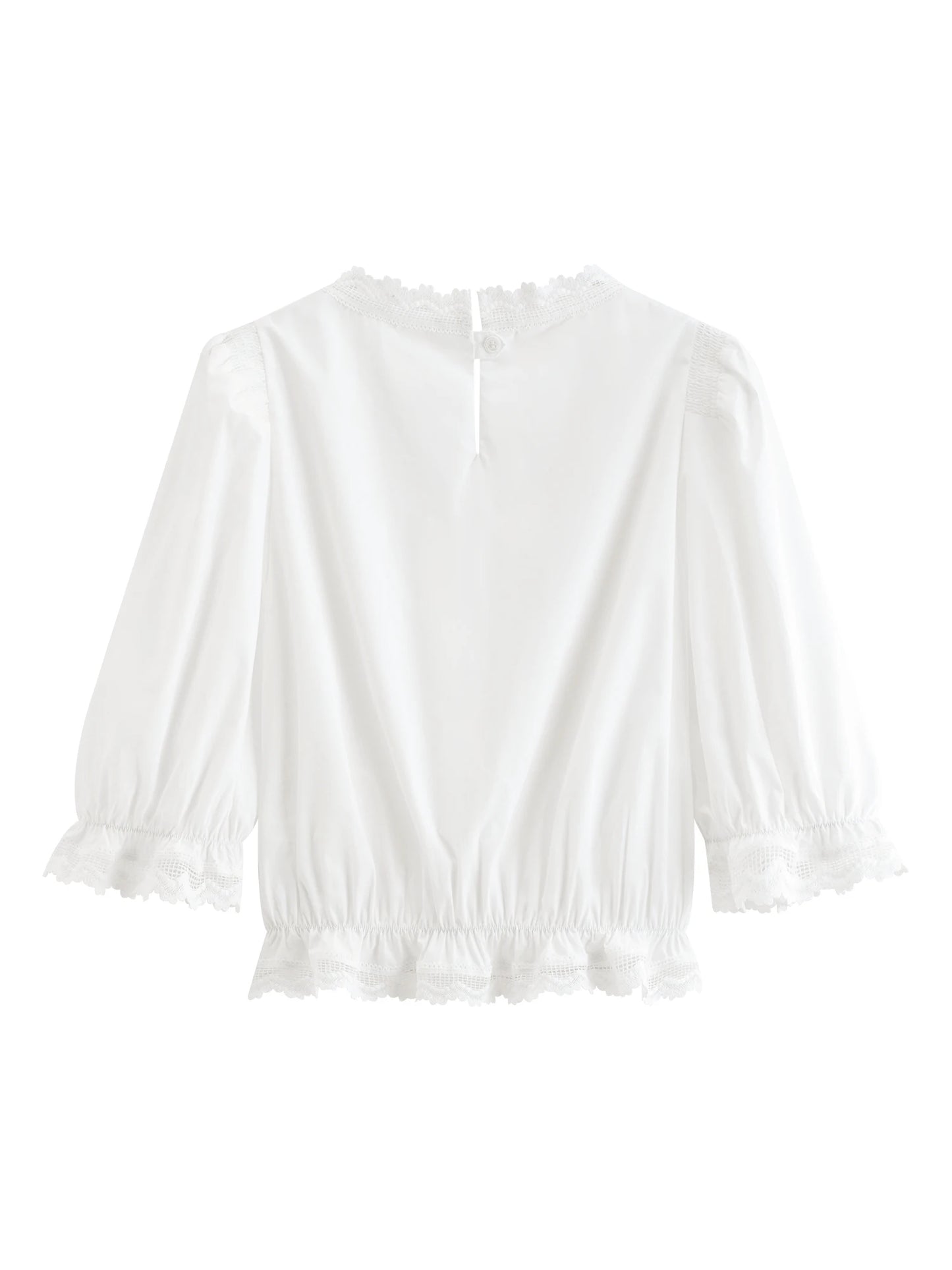 White Ruffle Hem Cotton Blouse