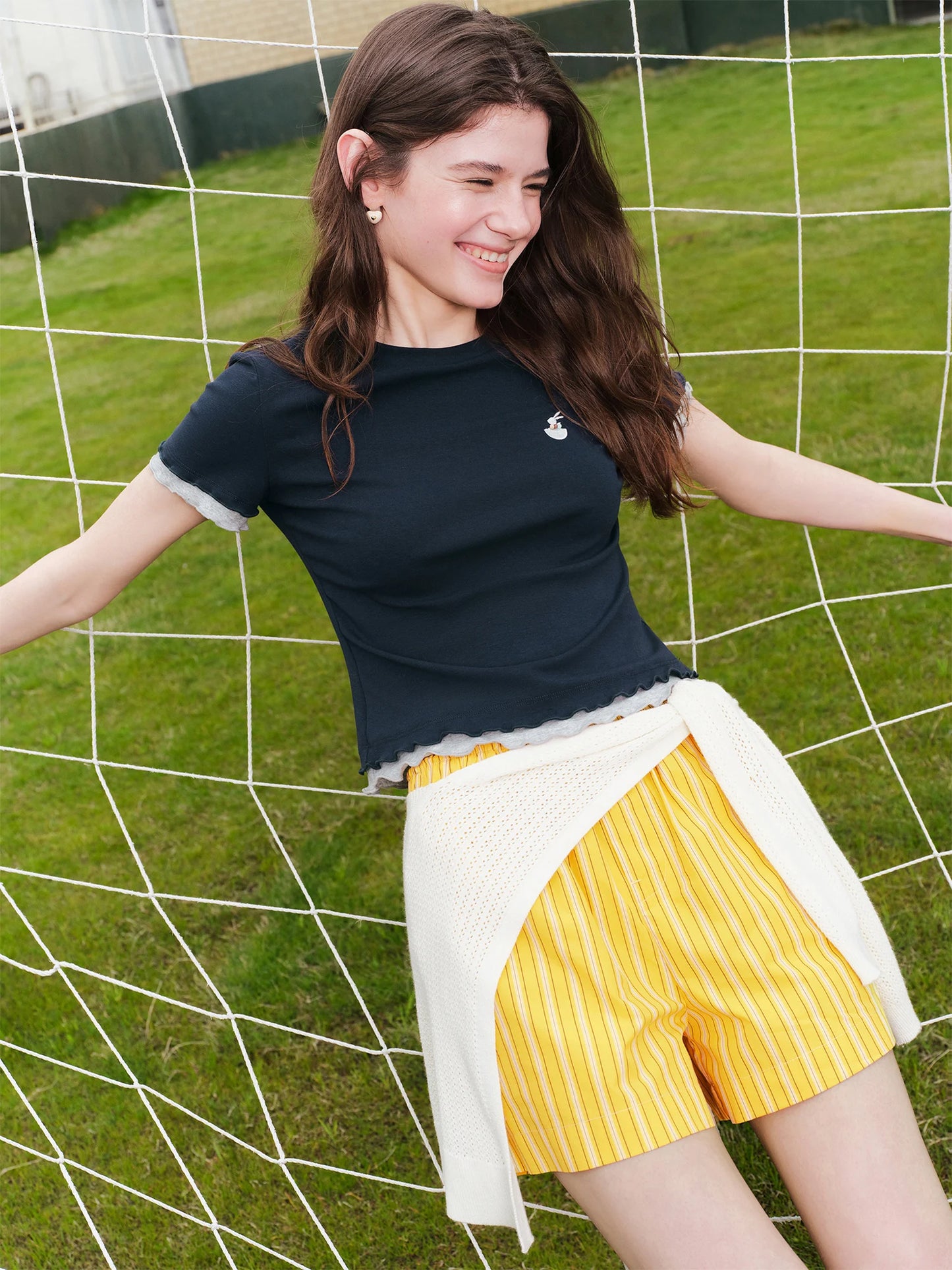 Navy Contrast Trim Fitted Tee