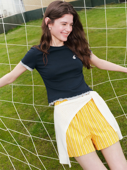Navy Contrast Trim Fitted Tee