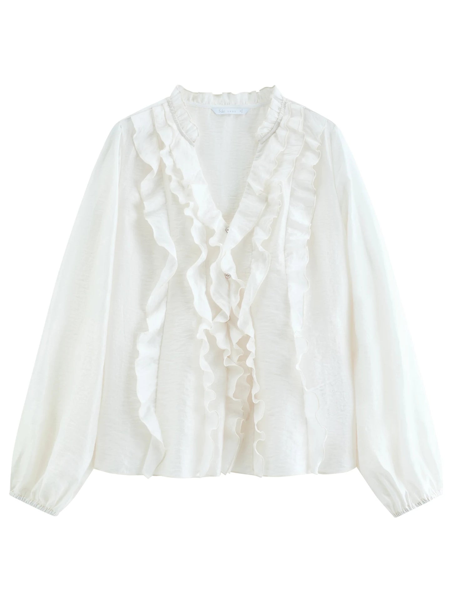Pale Blue Ruffle Front Blouse