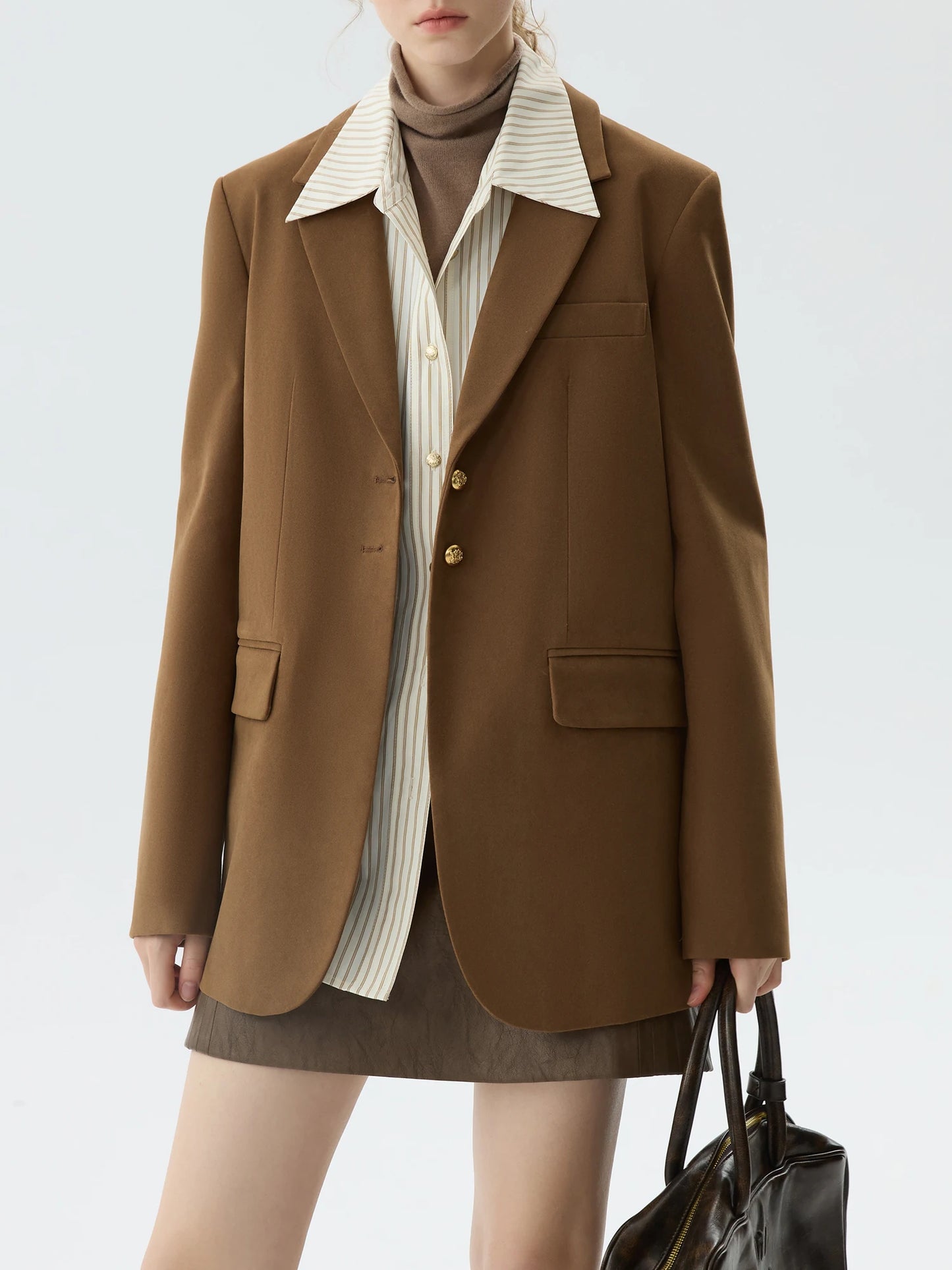 Camel Suede Single Breasted Blazer