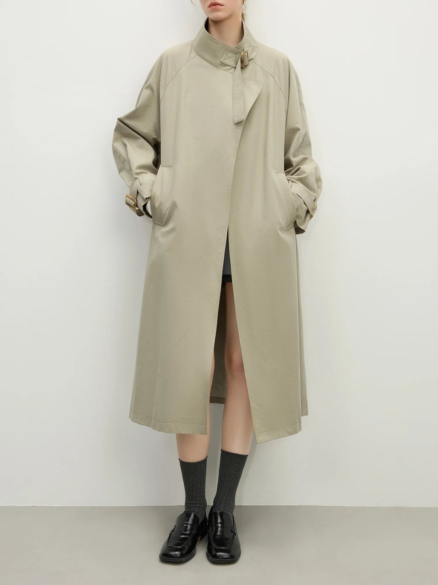 Ivory Stand Collar Long Trench