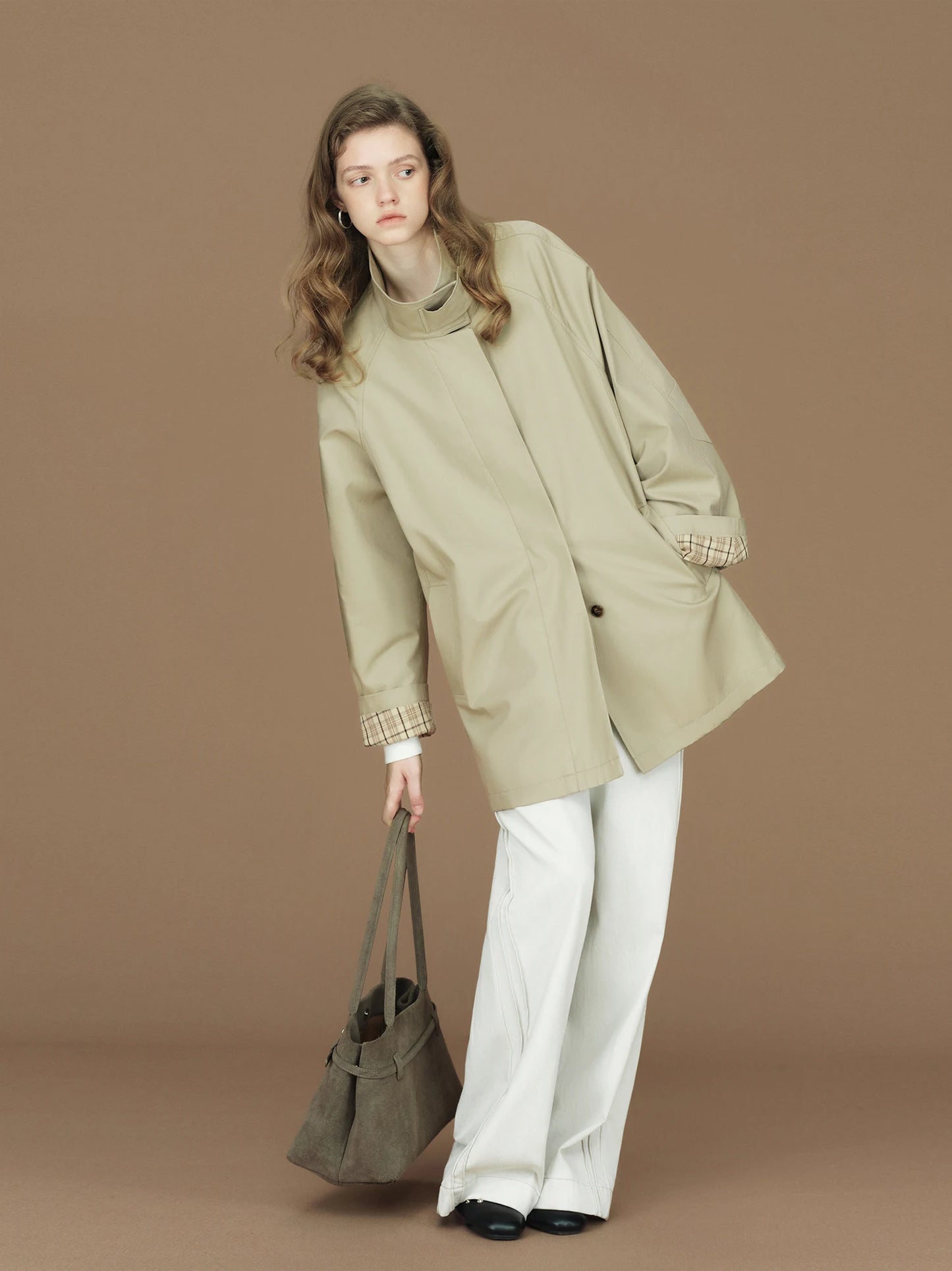 Blush Contrast Cuff Short Trench