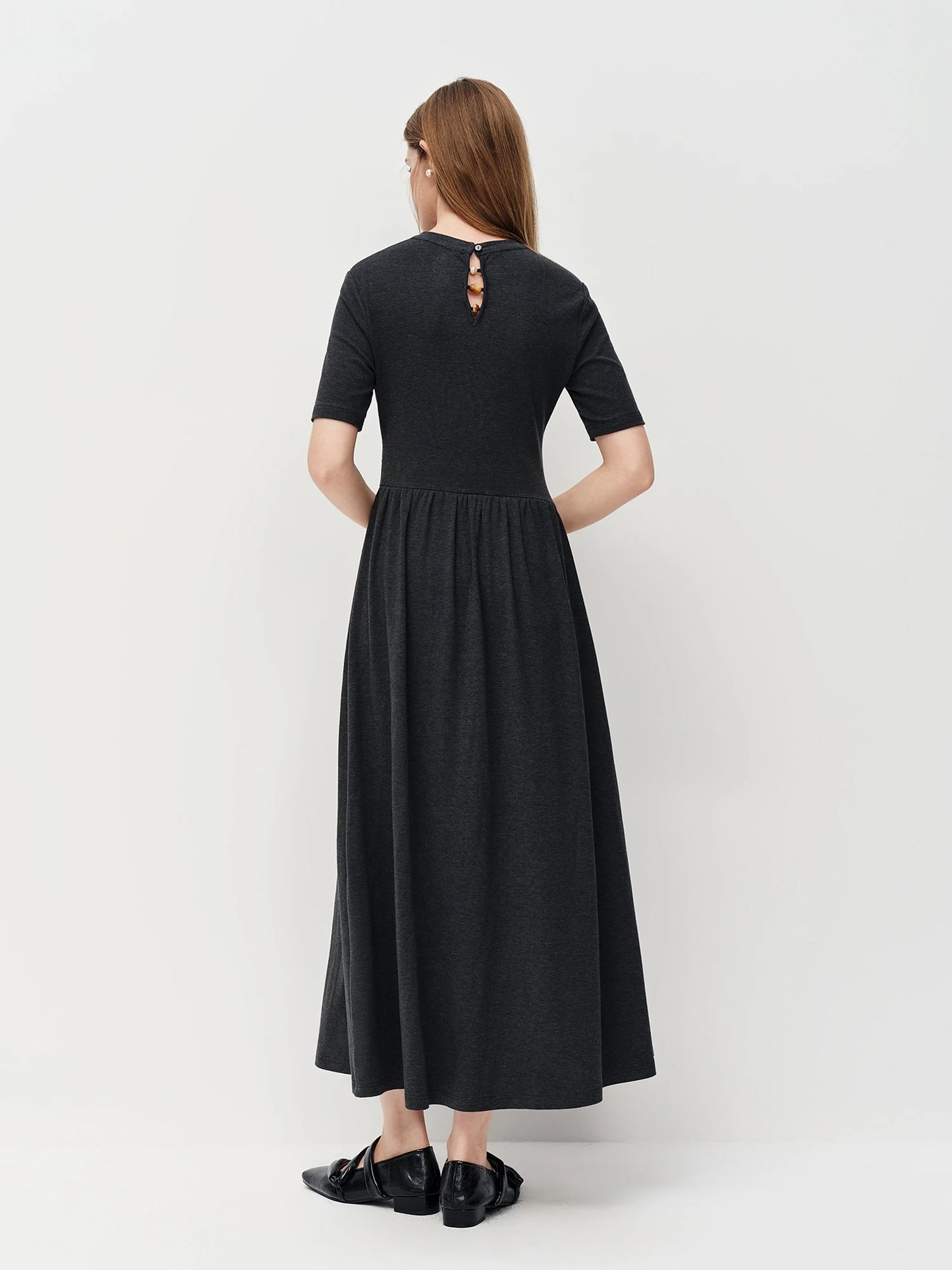 Black Pleated Waist Maxi Dress