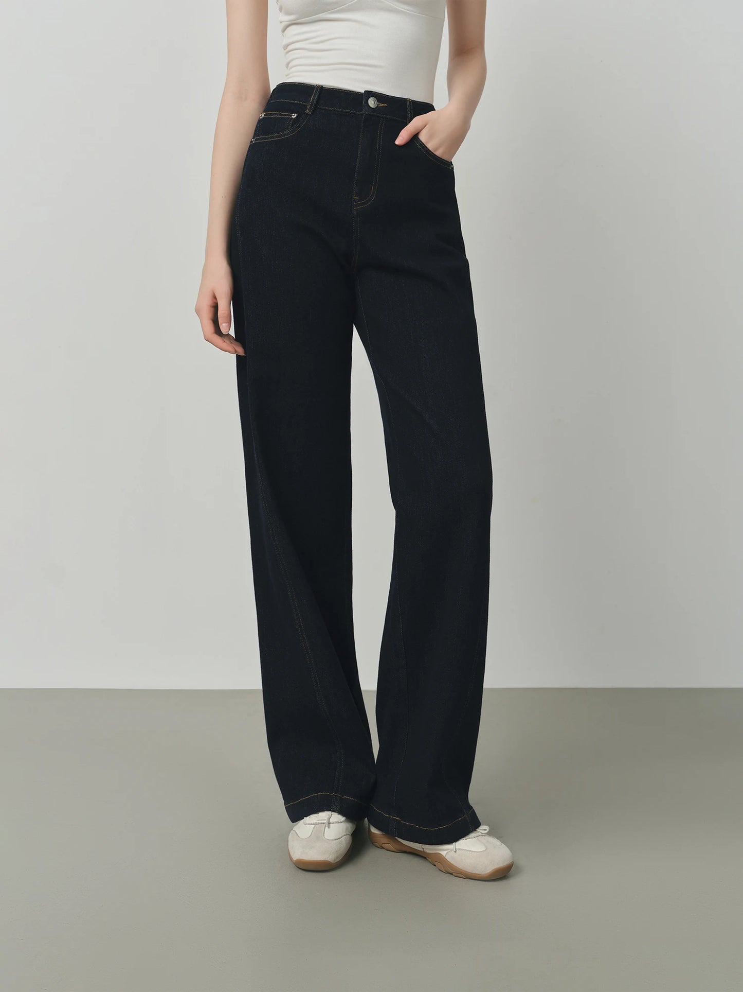 White Side Slit Wide Leg Jeans