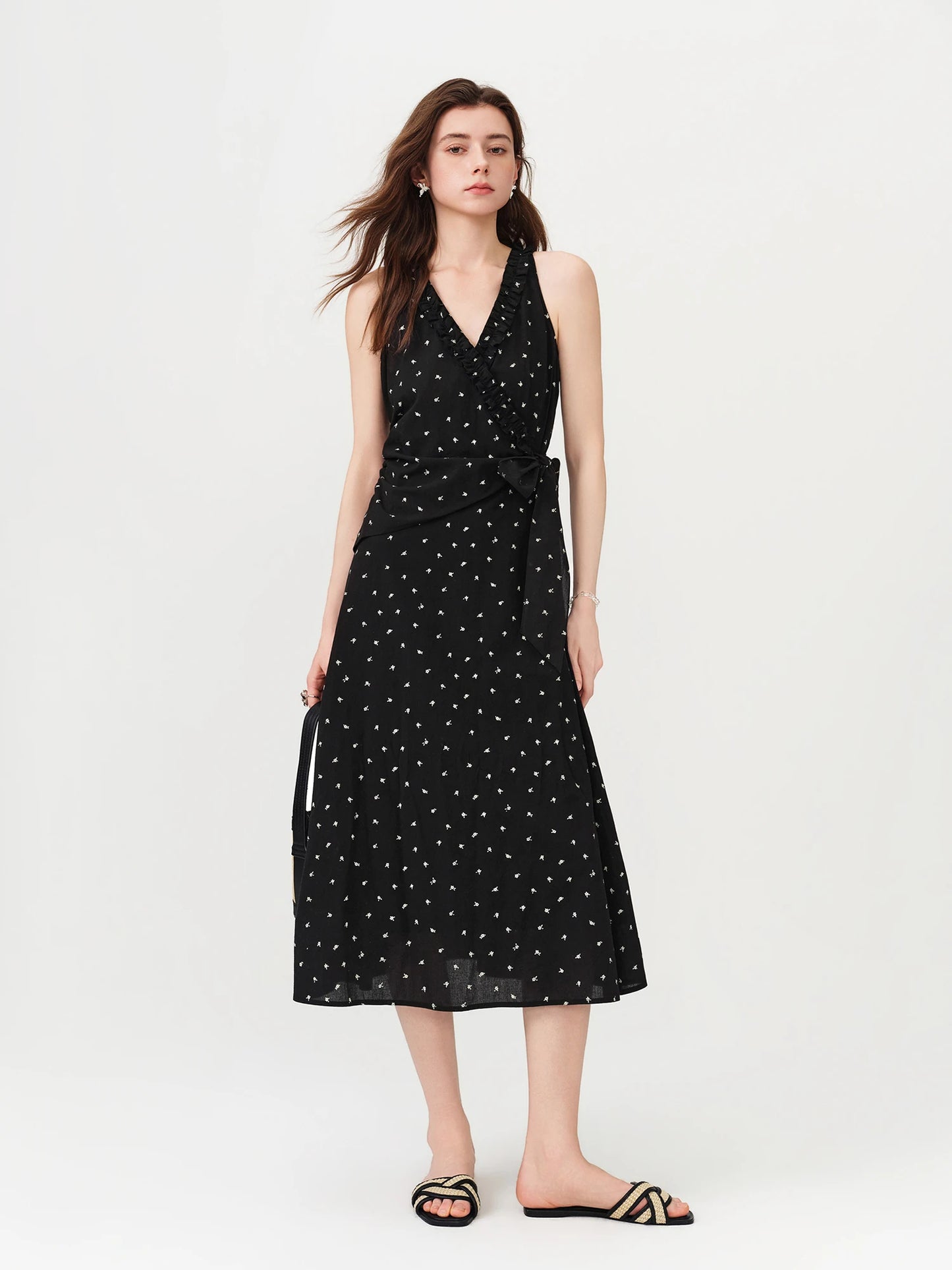 Black Polka Dot Halter Maxi Dress