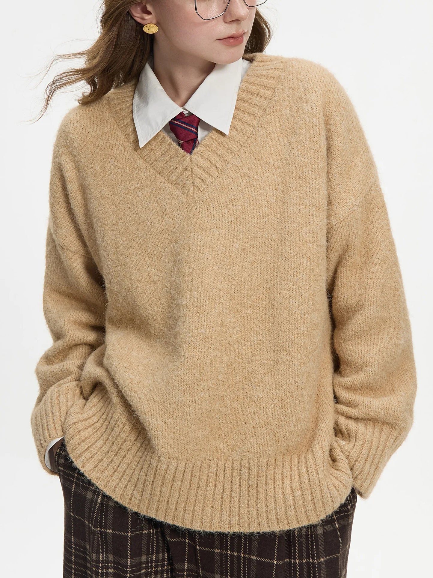 Teal Relaxed V Neck Knit Sweater