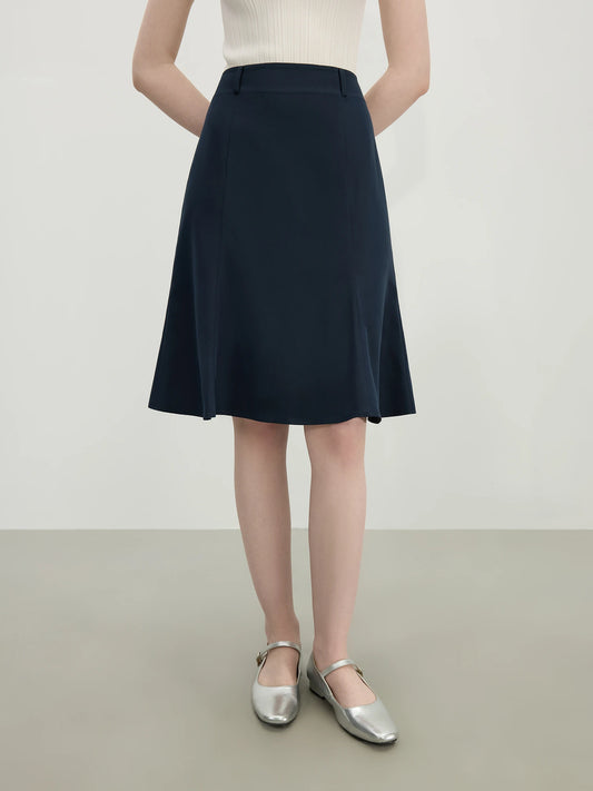 Navy Flared Hem Midi Skirt
