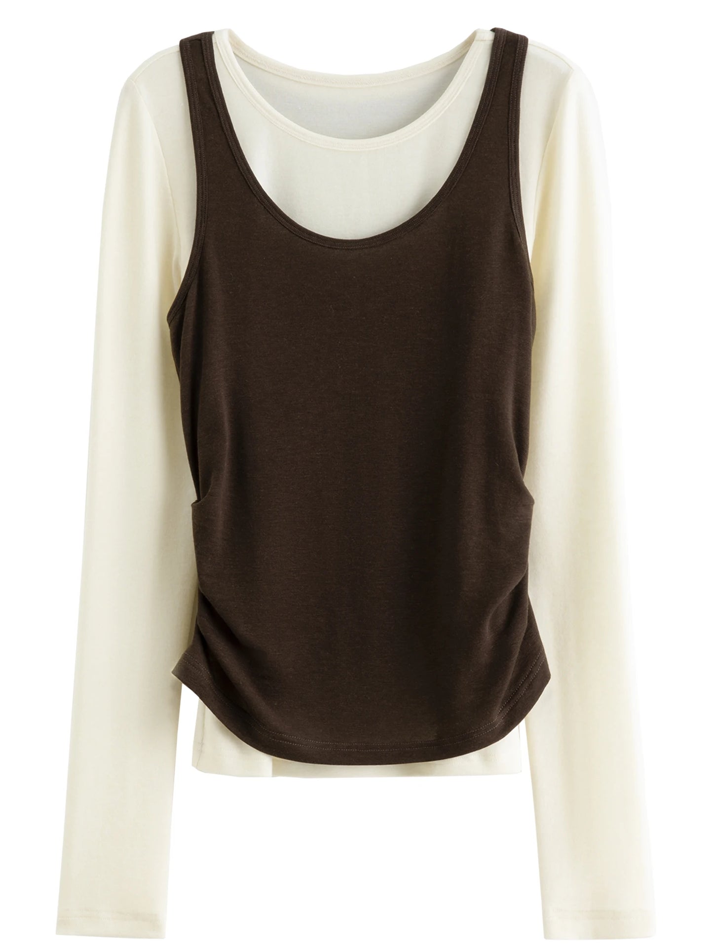 Black Layered Scoop Neck Long Sleeve Top