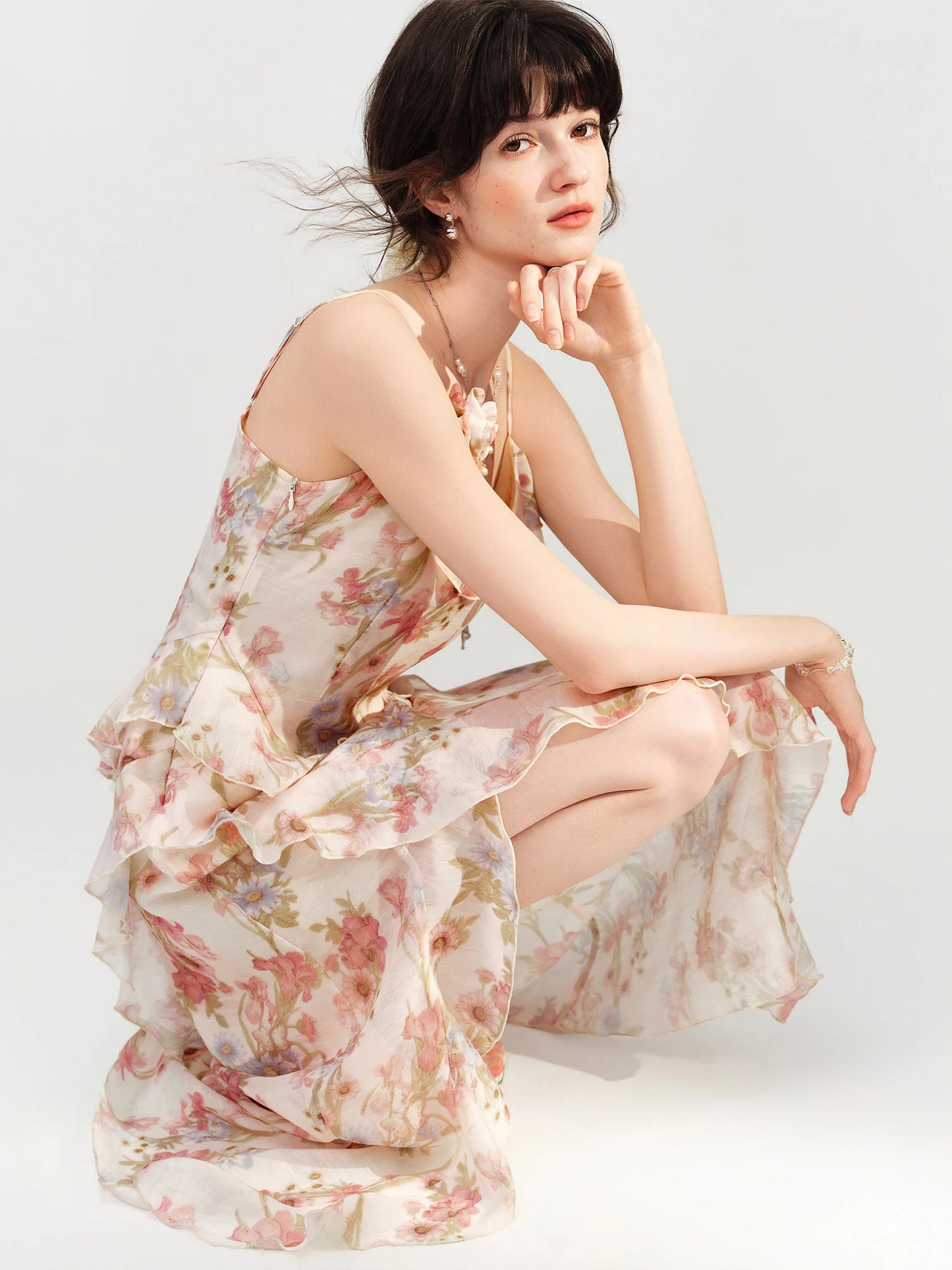 Blush Floral Spaghetti Strap Maxi Dress
