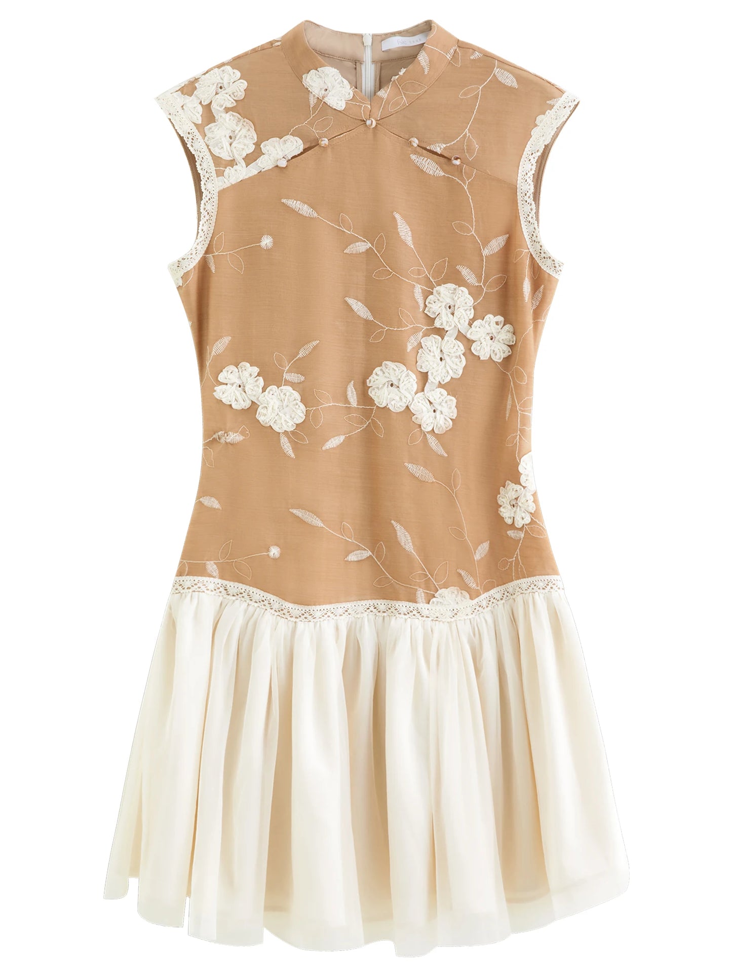 Nude Floral Mesh Mini Dress