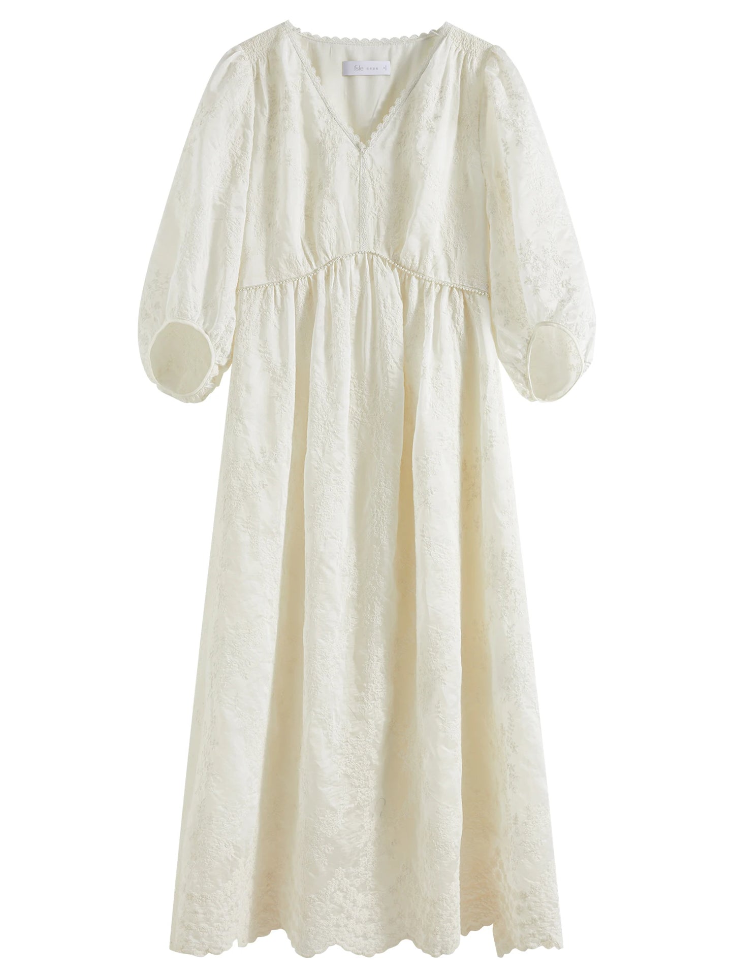 Ivory Lace Puff Sleeve Midi Dress