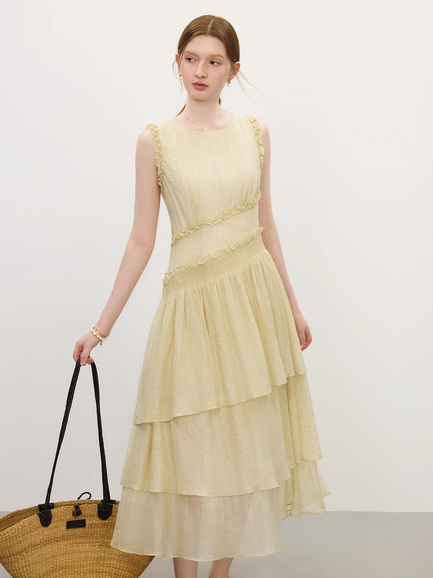 Grey Tiered Tulle Midi Dress