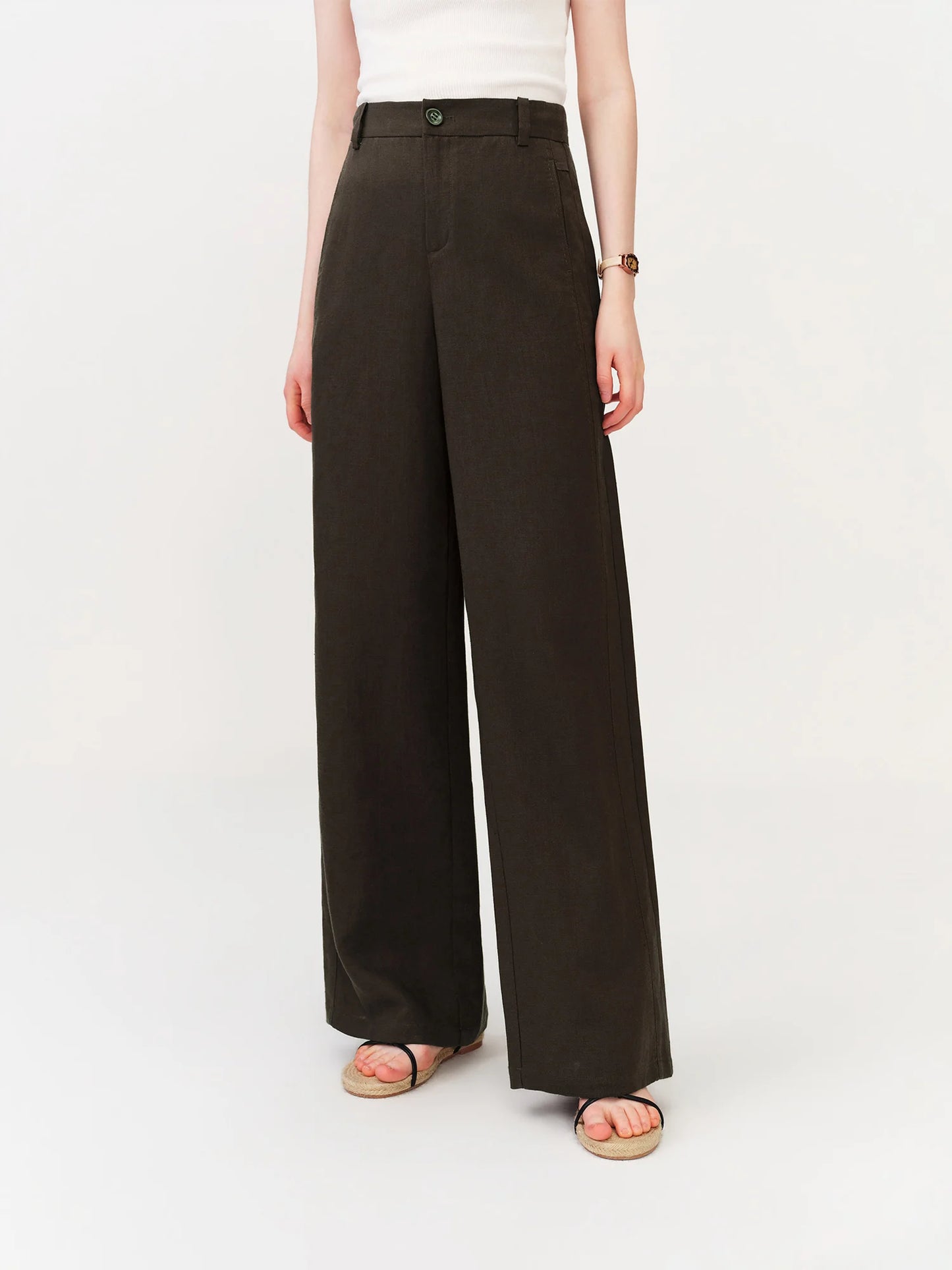 Brown Draped Wide Leg Trousers