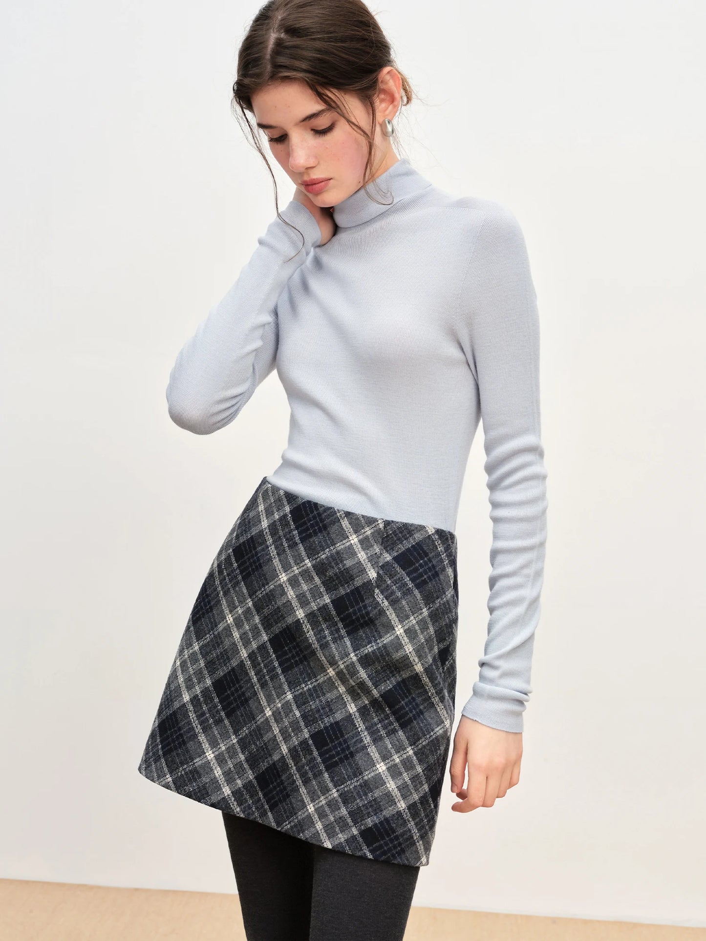 Brown Plaid A-Line Mini Skirt