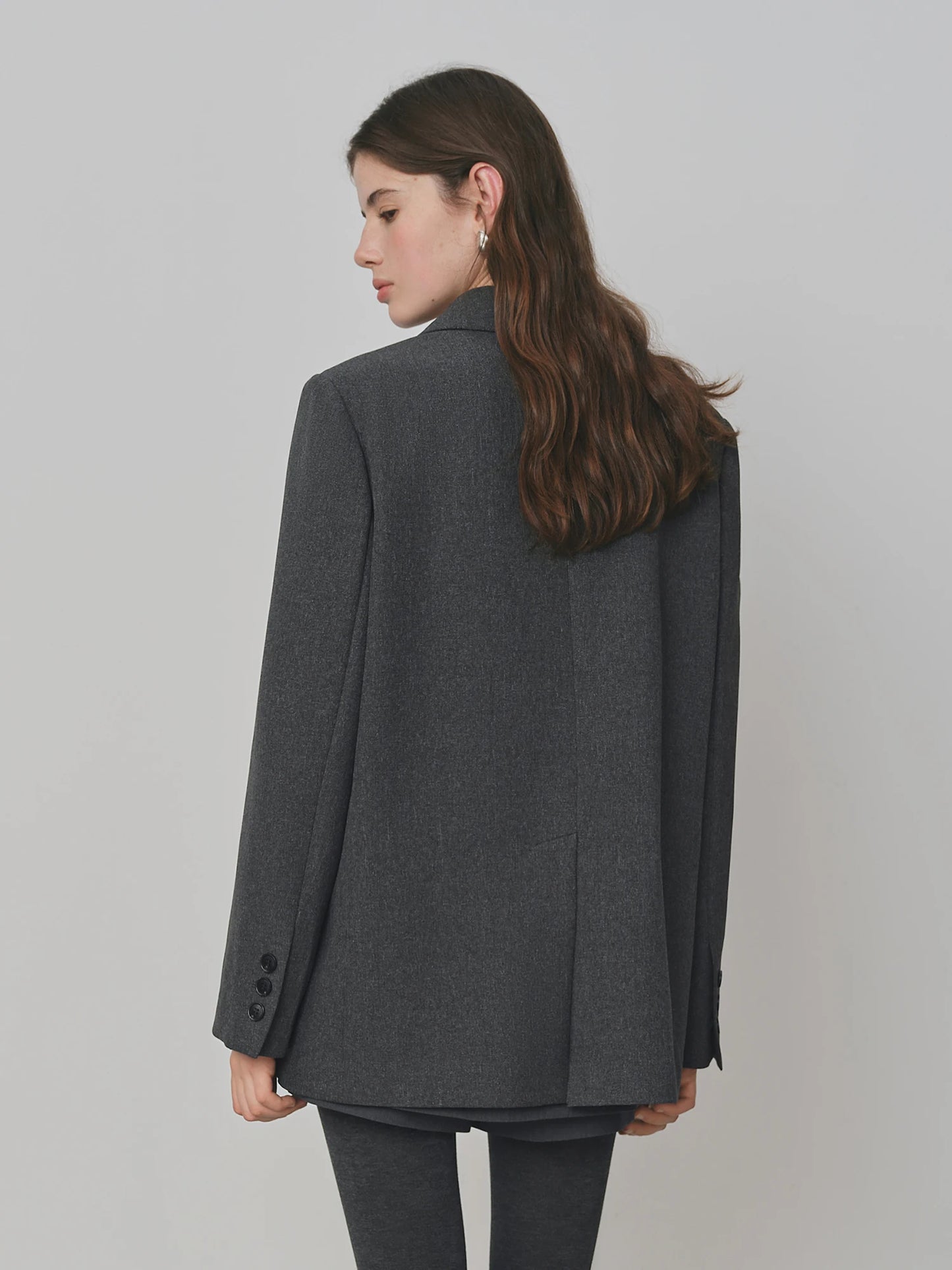 Charcoal Contrast Piping Relaxed Blazer