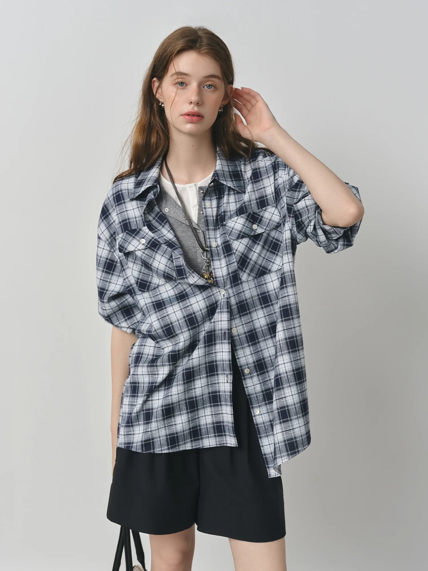 Black Plaid Oversized Flannel Shirt