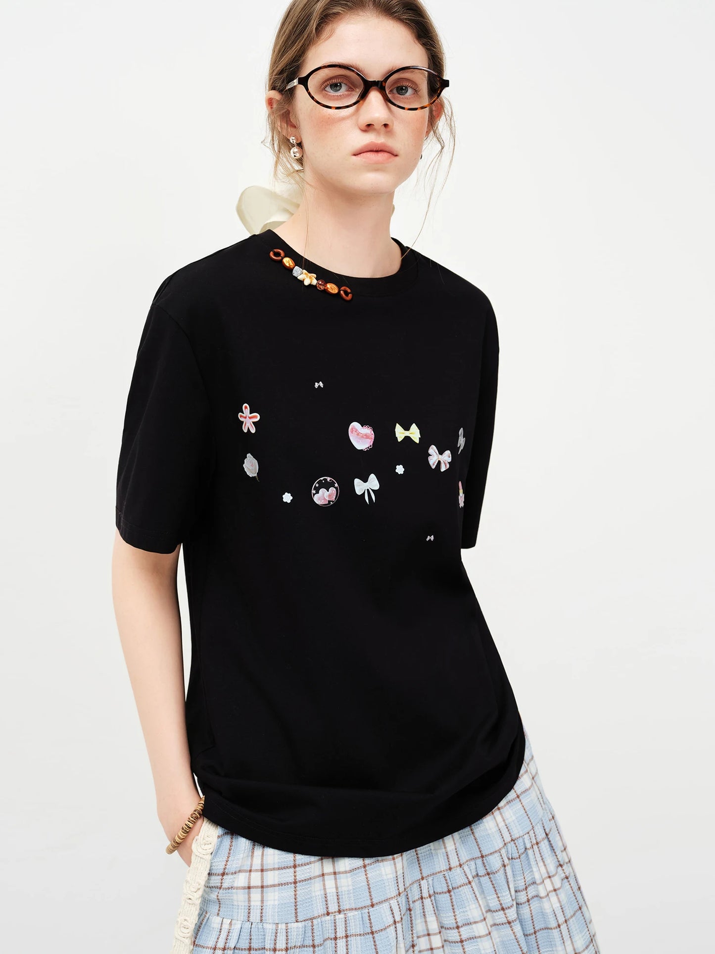 Black Embroidered Oversized Cotton Tee