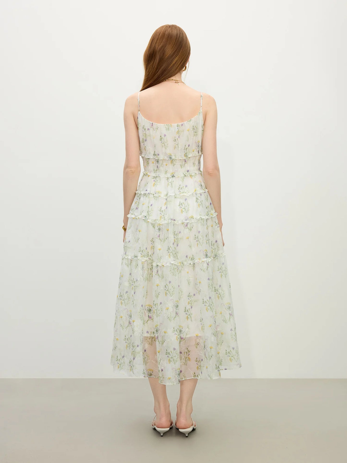 Ivory Floral Spaghetti Strap Maxi Dress