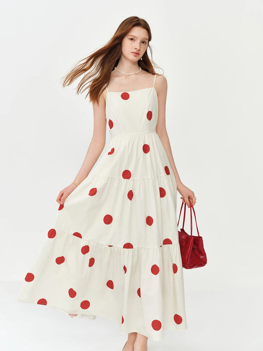 White Red Polka Dot Maxi Dress