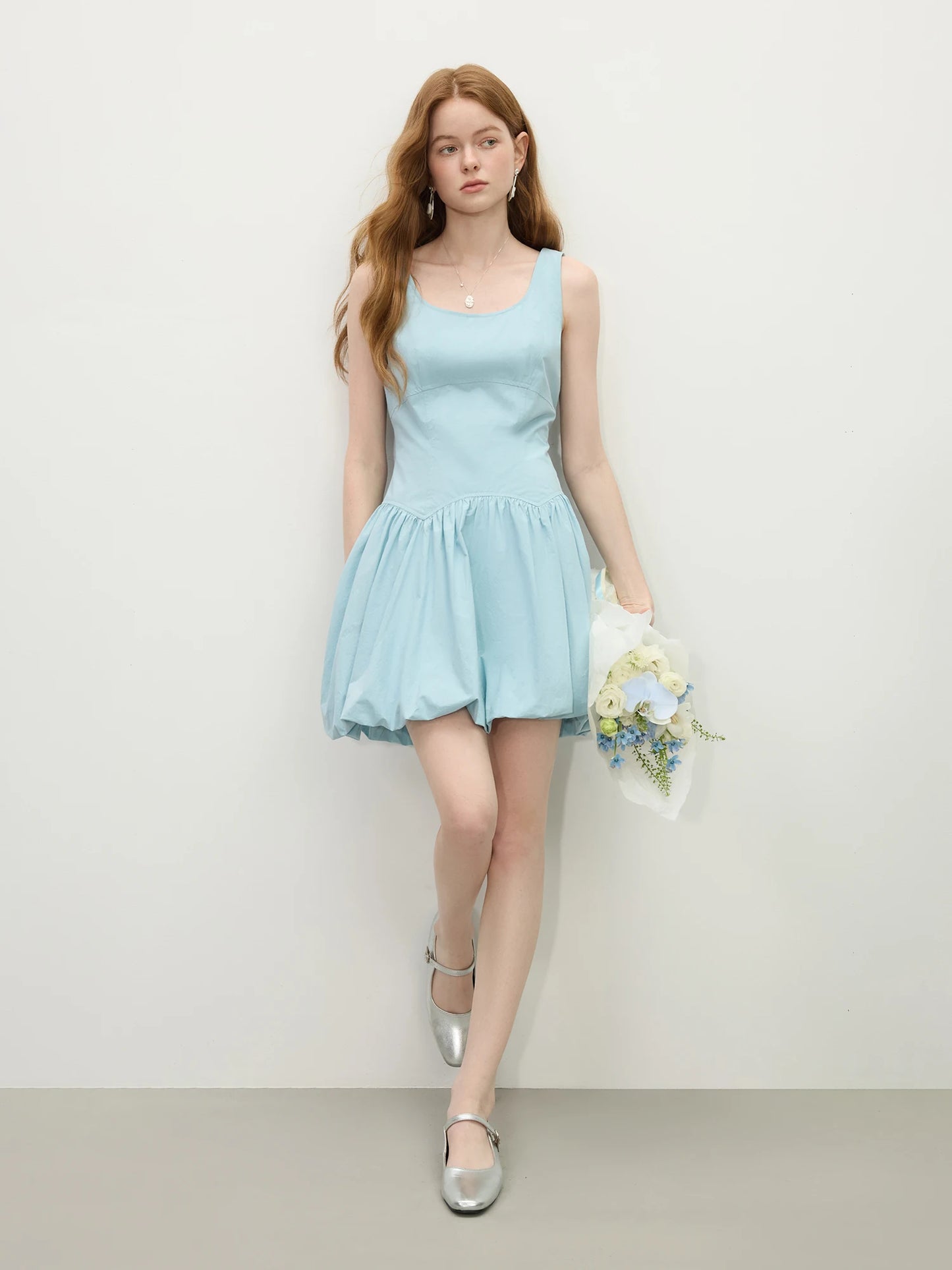 Pale Blue Bubble Hem Mini Dress