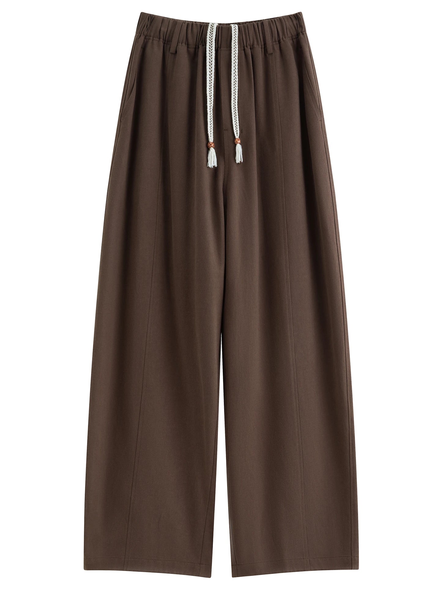 Brown Elastic Waist Wide Leg Pants