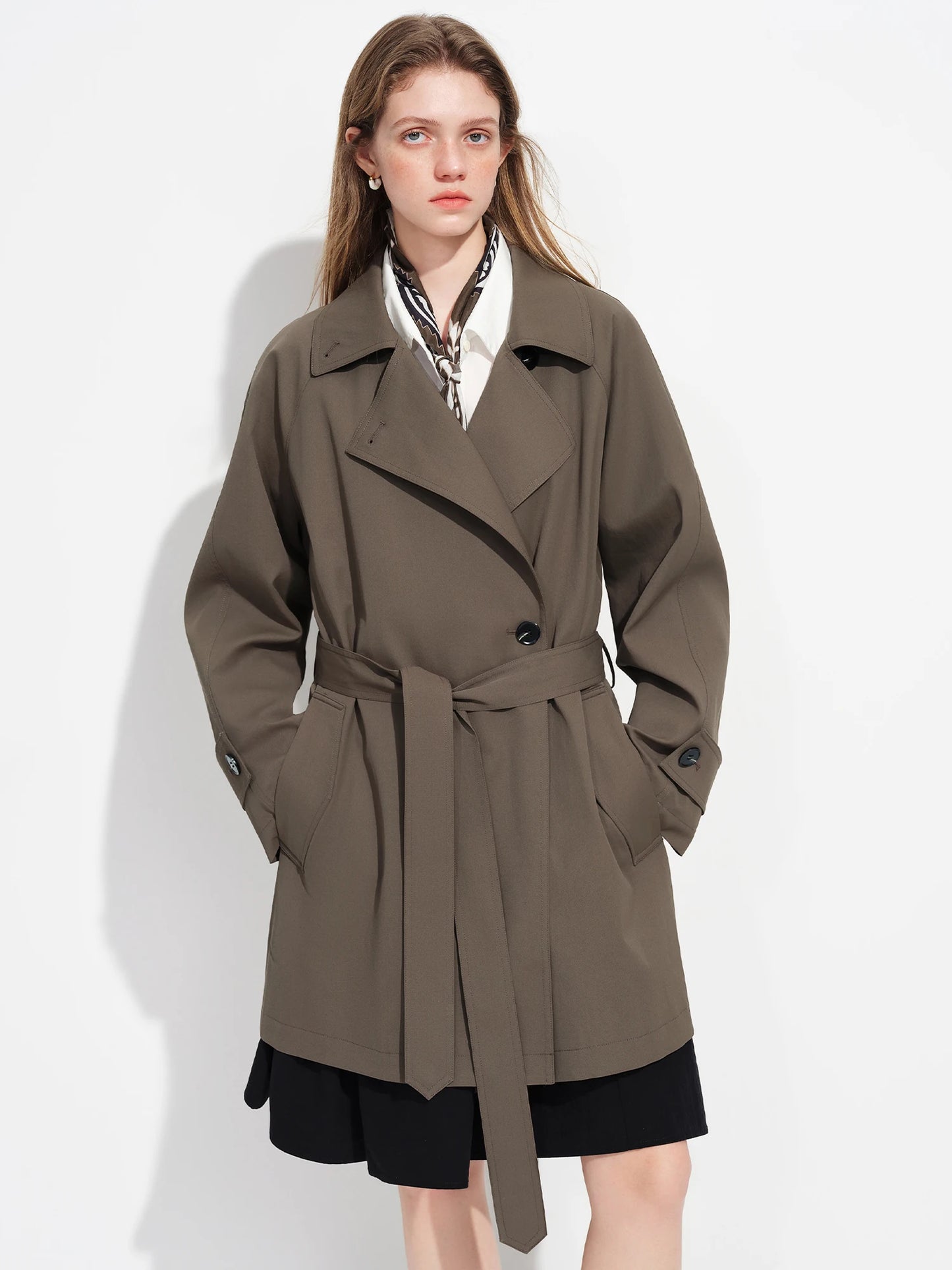Dark Taupe Double Breasted Belted Trench