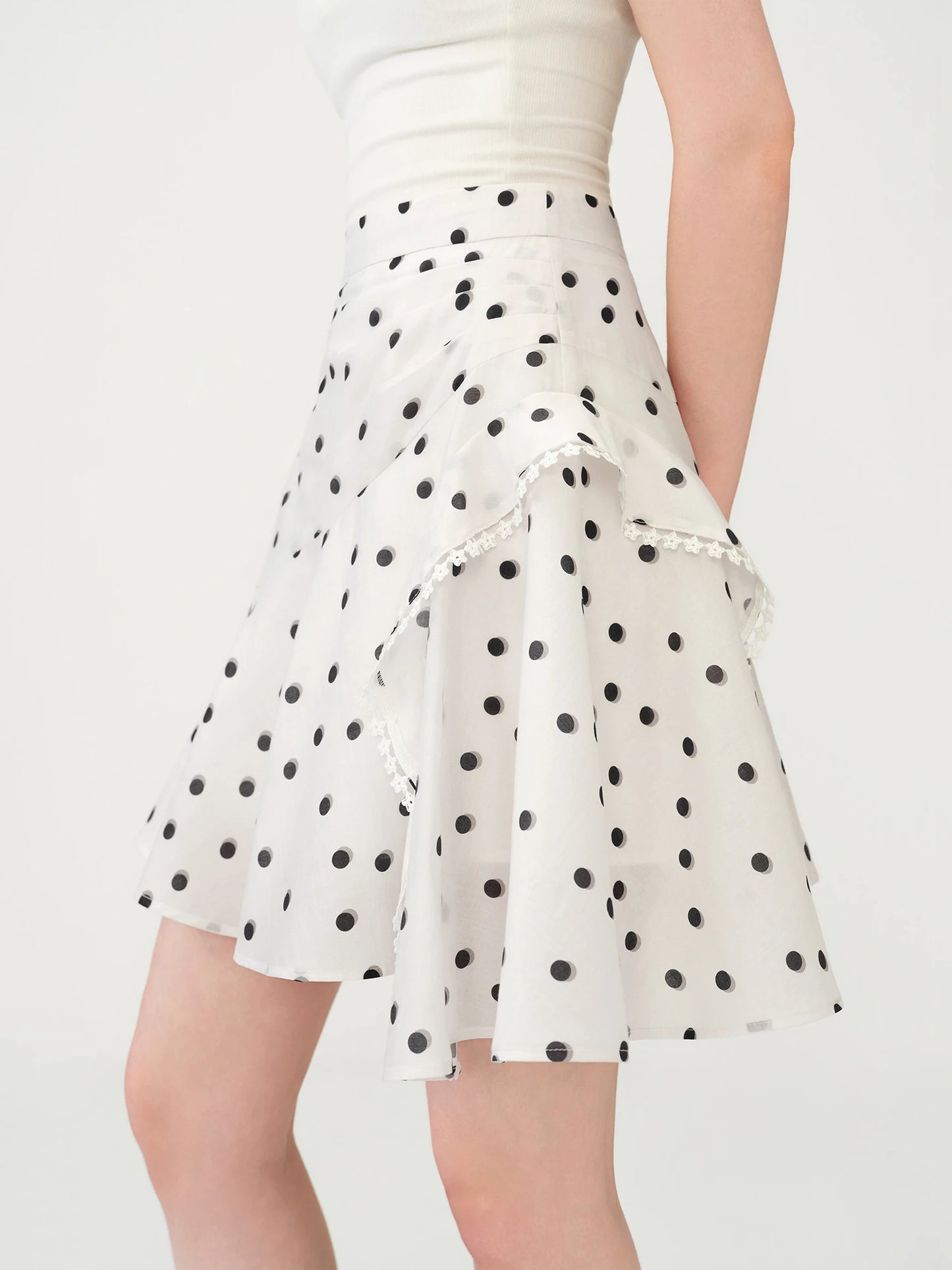 Ivory Polka Dot Ruffle Mini Skirt