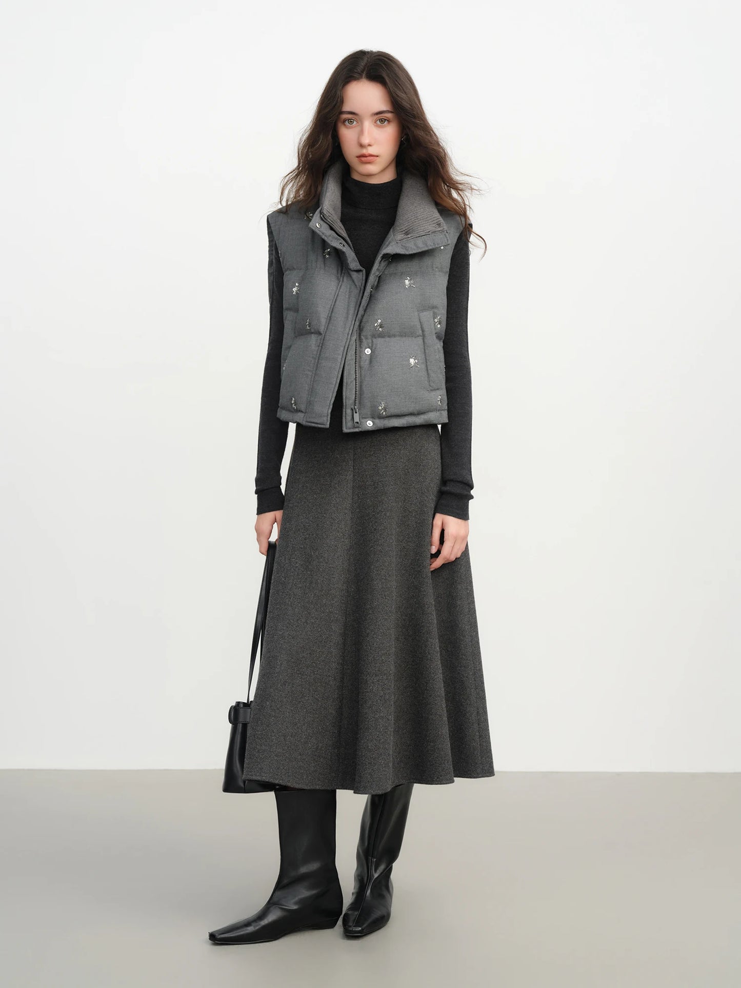 Charcoal Beaded Puffer Vest
