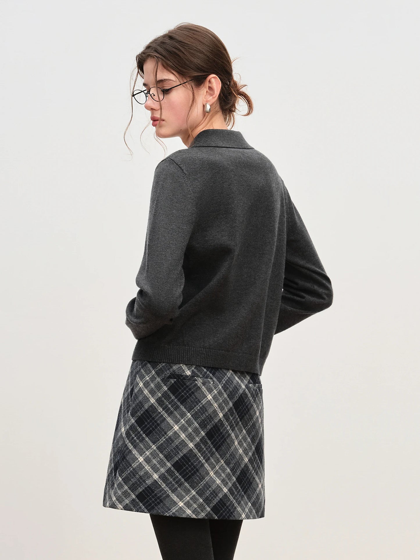 Black Embroidered Polo Knit Cardigan