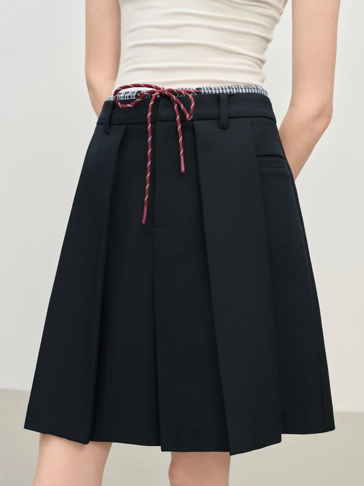 Navy Drawstring Pleated Bermuda Shorts