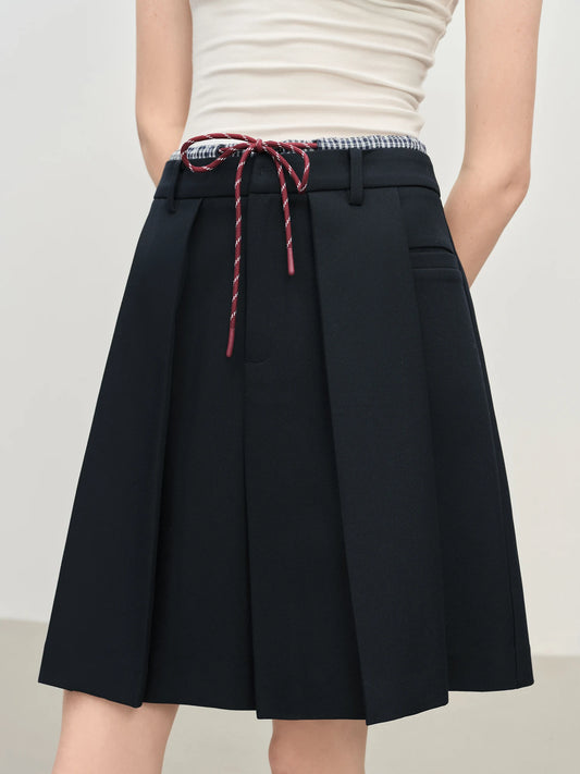Navy Drawstring Pleated Bermuda Shorts