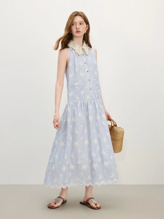 Pale Blue Floral Tiered Maxi Dress