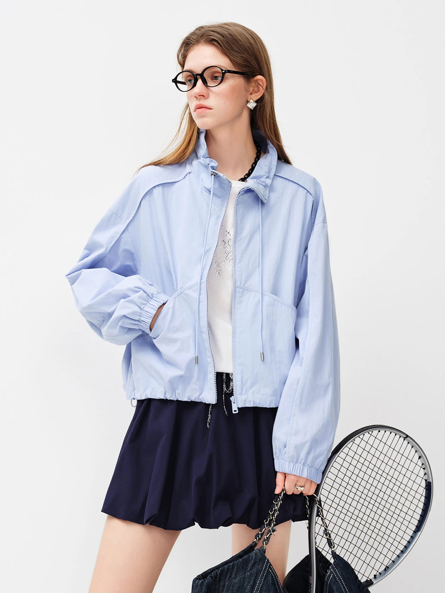 White Stand Collar Utility Jacket
