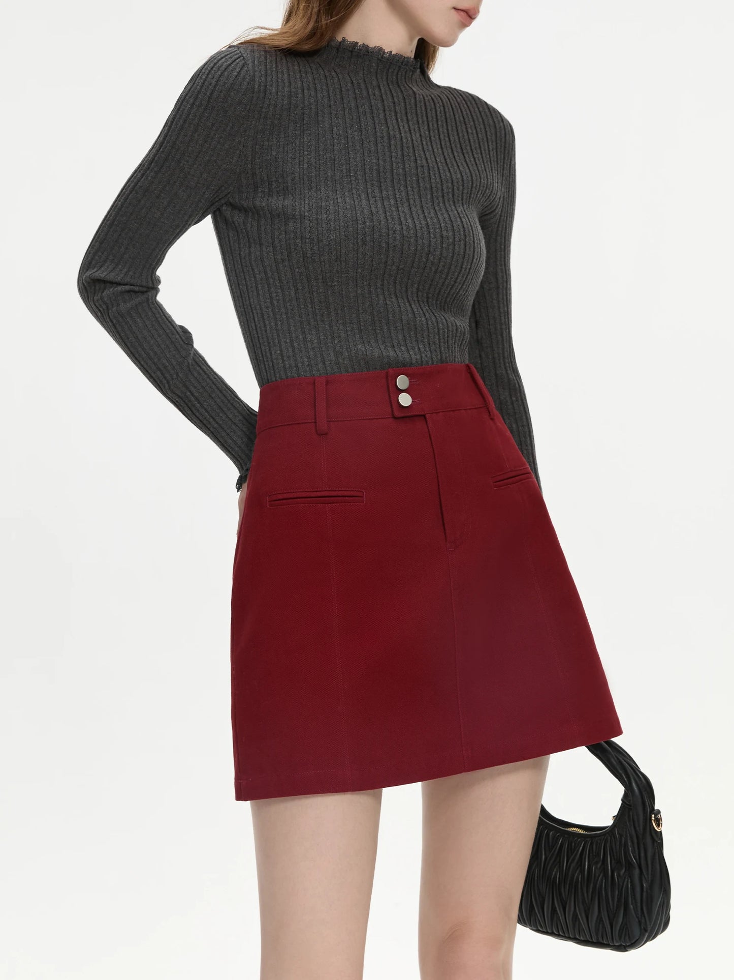 Brown Button Wrap Mini Skirt