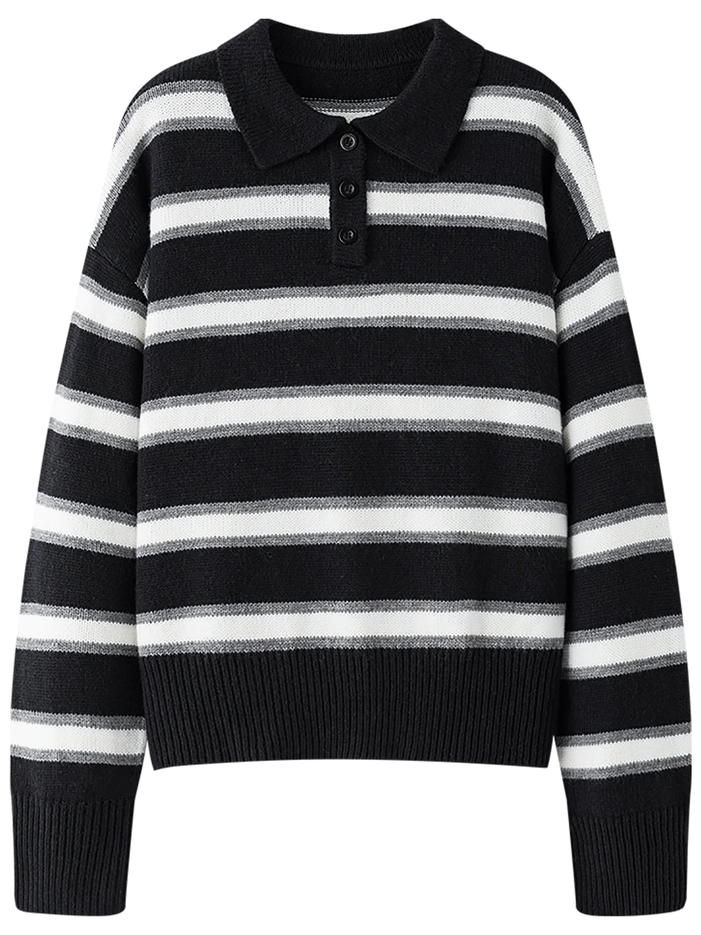 Brown Striped Layered Polo Sweater