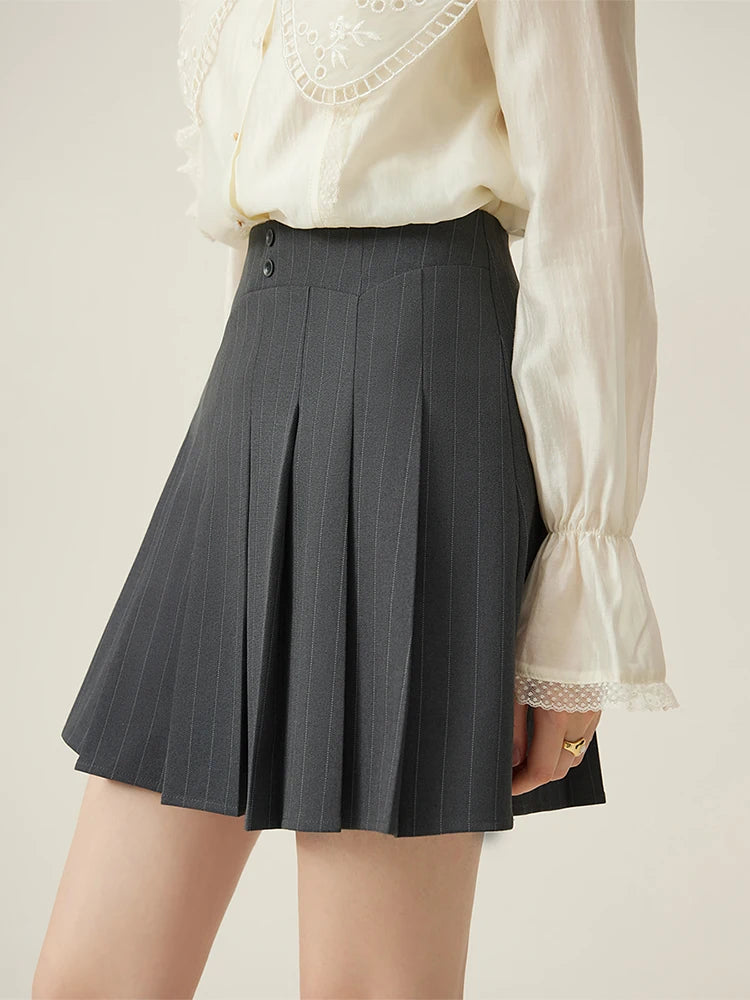 Charcoal Pleated A-Line Mini Skirt